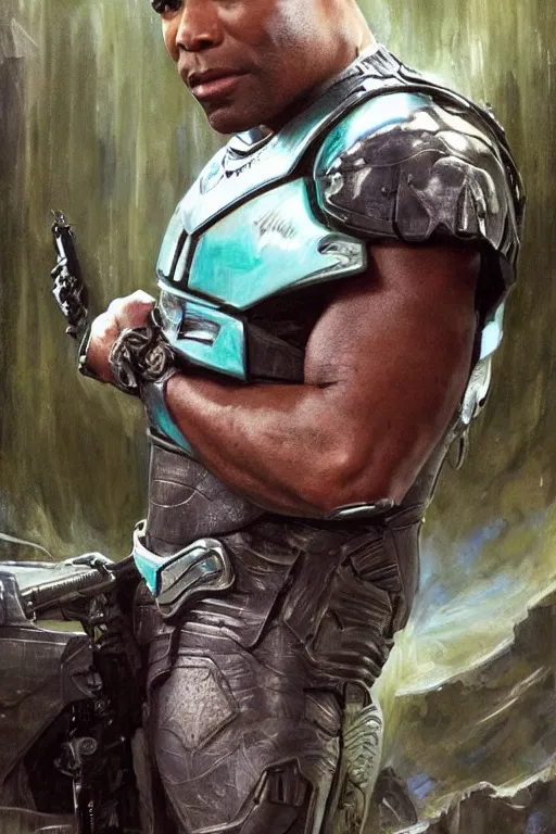 Image similar to movie still of Christopher Judge playing Teal\'c in an episode of Stargate SG-1, a ruggedly handsome hero, intricate, elegant, highly detailed, centered, digital painting, artstation, concept art, smooth, sharp focus, illustration, art by artgerm and donato giancola and Joseph Christian Leyendecker, Ross Tran, WLOP