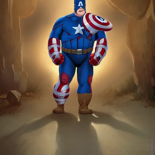 Prompt: peter griffin as captain america, au naturel, hyper detailed, digital art, trending in artstation, cinematic lighting, studio quality, smooth render, unreal engine 5 rendered, octane rendered, art style by klimt and nixeu and ian sprigger and wlop and krenz cushart