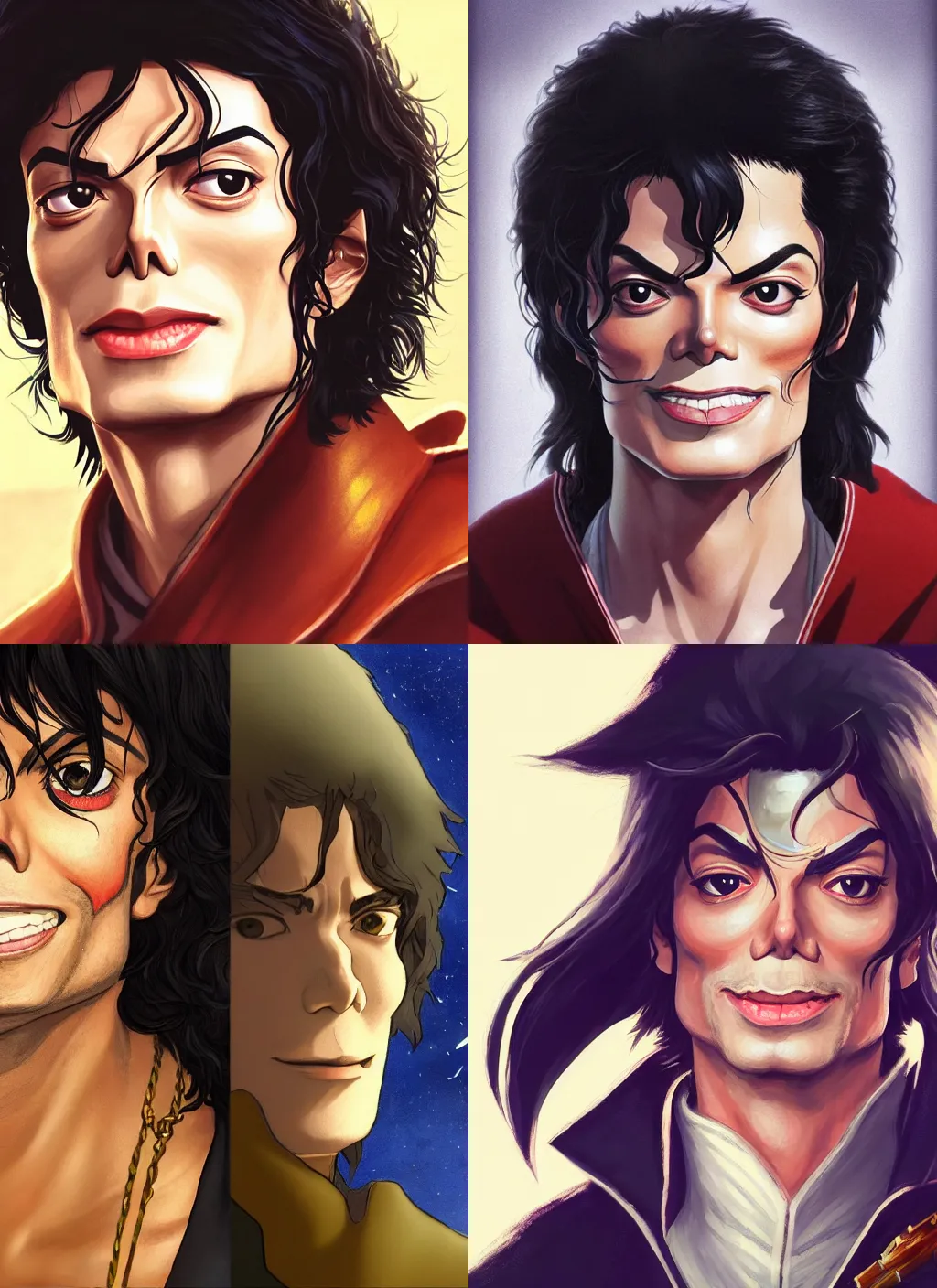 Prompt: centered!! macro portrait of medieval rockstar king michael jackson, artstation, detailed cartoon, elegant, digital painting, concept art, smooth, sharp focus, illustration, ghibli, makoto shinkai, don bluth, fujita goro, jean giraud, akihiko yoshida, tom whalen 8 k