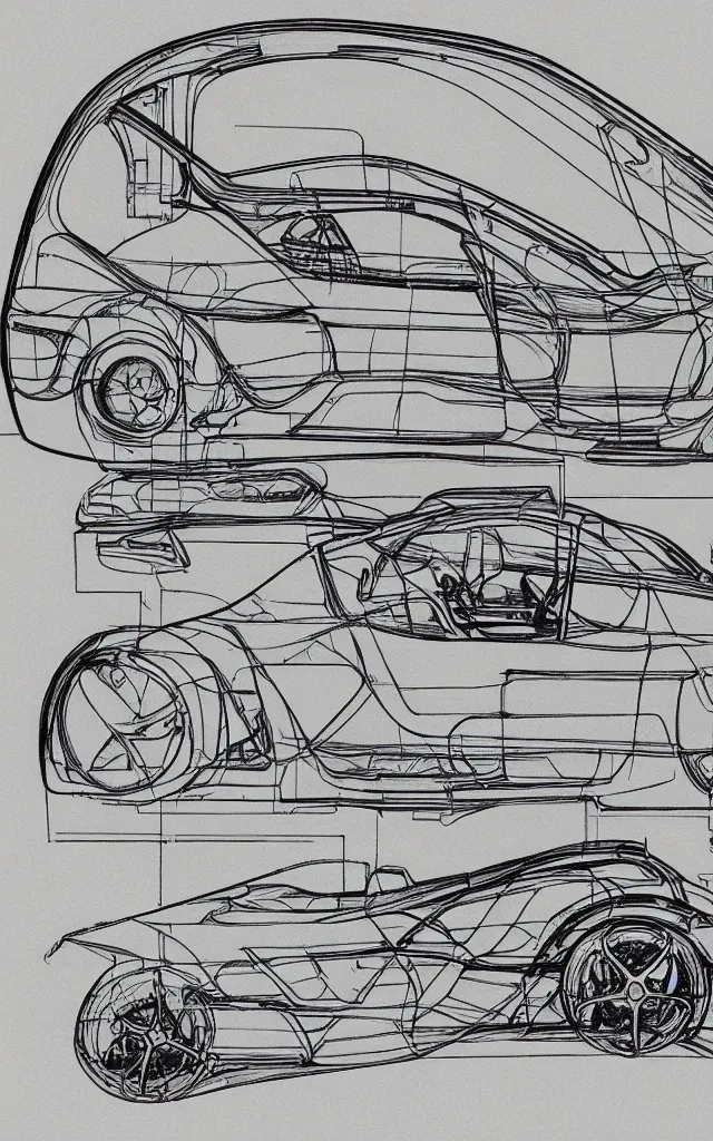 Prompt: automotive blueprints drawn by davinci