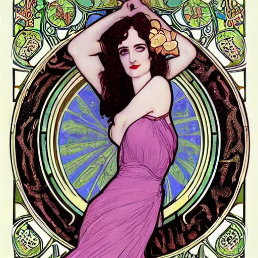 Image similar to eva green, mucha style, art nouveau,