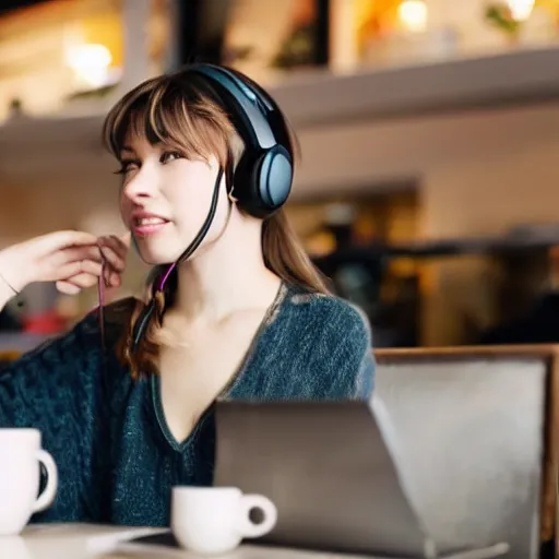 Image similar to girl using a headphone in a cafe