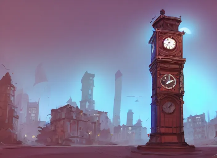 Prompt: a clock tower with a blue light on top of it, concept art by senior environment artist, polycount contest winner, new sculpture, concept art, sketchfab, 2 d game art