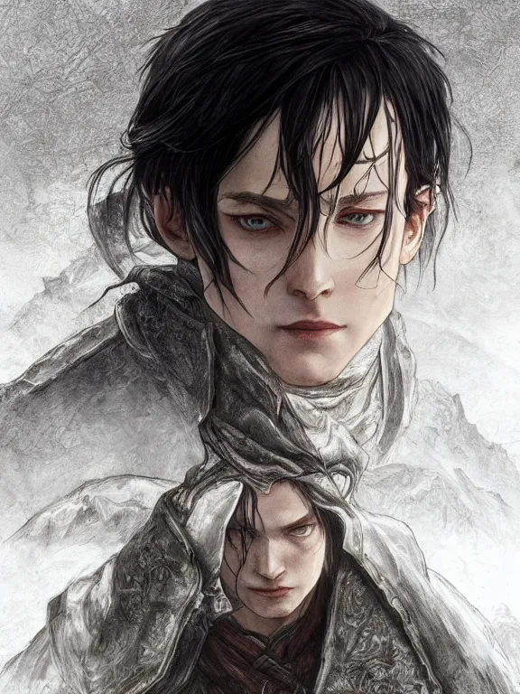 Image similar to levi ackerman, the lord of the rings, hyper detailed,, 8 k realistic, trending in artstation, digital painting, studio quality, cryengine, frostbite 3 engine, character design, smooth, sharp focus, art by artgerm and greg rutkowski and alphonse mucha and ian sprigger and wlop and krenz cushart