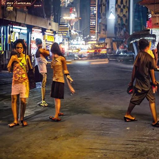 Image similar to jakarta night life undercover in realistic art, award winning photo