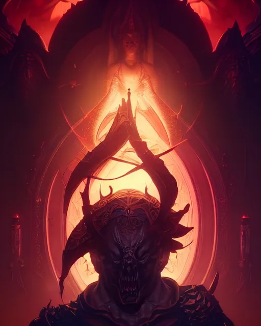 Image similar to diablo action game ai god by artgerm, greg rutkowski, alphonse mucha, cgsociety and beeple highly detailed, sharp focus, cinematic lighting, illustration, art, octane render, unreal engine lumen, very coherent. cinematic, hyper realism, high detail, octane render, 8 k