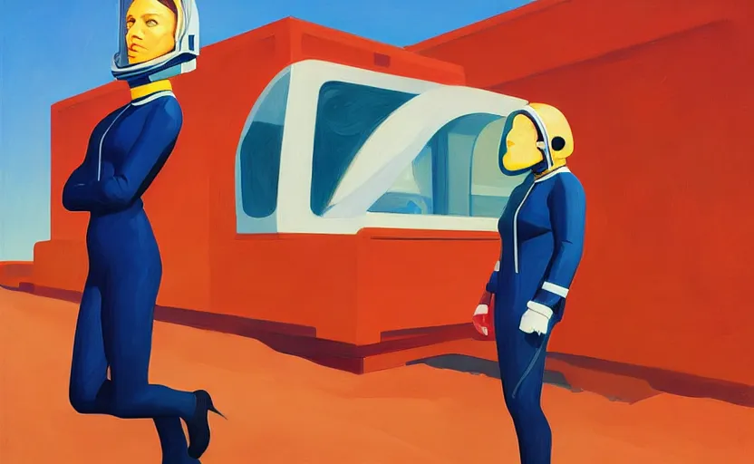 Image similar to Portrait of a Astronaut woman engineer with helmet, very coherent, painted by Edward Hopper, painted by James Gilleard, airbrush, art by JamesJean