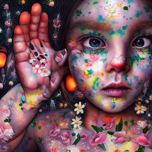 Image similar to A beautiful body art. human technology that had become haunted, possessed by quick, gleaming cleverness. chiaroscuro by Hikari Shimoda dreary