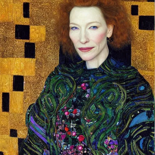 Image similar to “portrait of Cate Blanchett, by Gustav Klimt, by Del Kathryn Barton, hyper detailed, 4K, very beautiful”