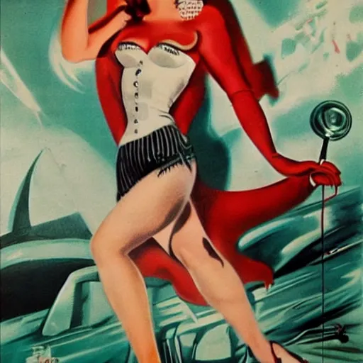 Image similar to monstrous pin up, award winning, 1 9 5 0 s