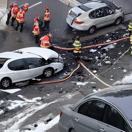 Image similar to russian car crash at major intersection with oxygen tanker exploding