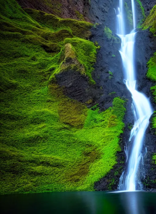 Image similar to a waterfall in the middle of a mountain range, a detailed matte painting by hallsteinn sigurðsson, shutterstock contest winner, naturalism, uhd image, creative commons attribution, photo taken with ektachrome