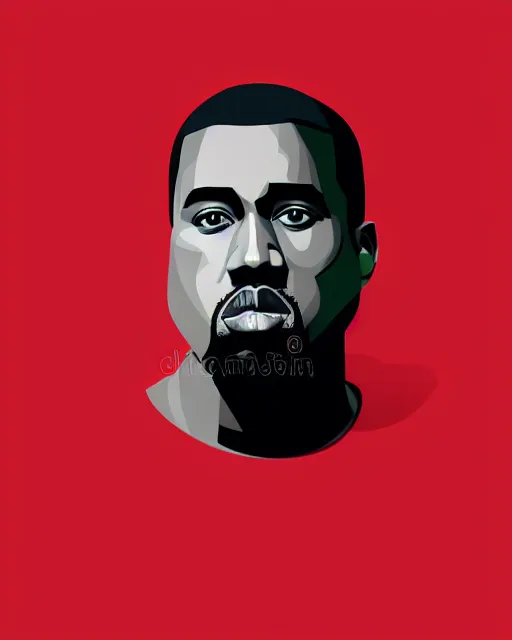 Prompt: Malika Favre minimalist vector digital illustration of Kanye West on red background