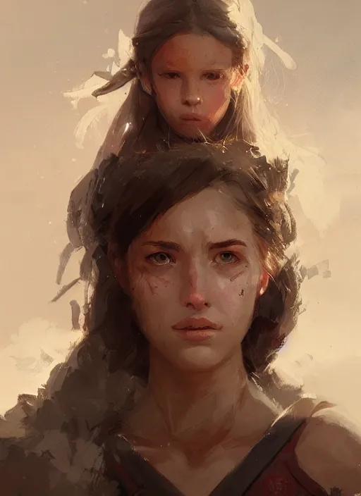 Image similar to A portrait of the warrior daughter in the style of in the style of Greg Rutkowski, glorious light, style of Charles Sillem Lidderdale, artstation