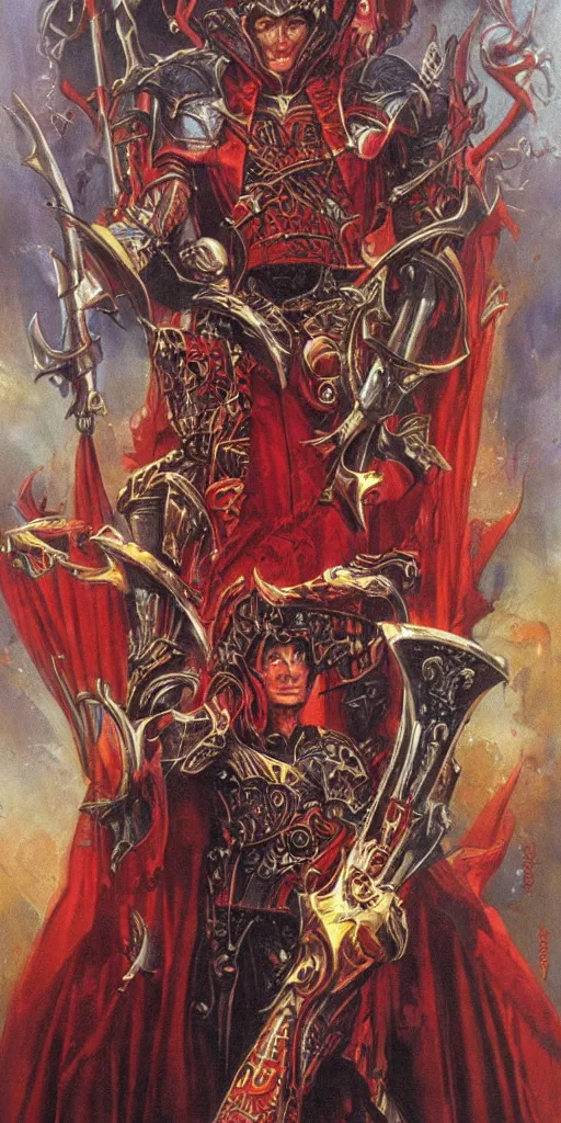 Image similar to Artwork by Clyde Caldwell of The Sanguinary Grail.