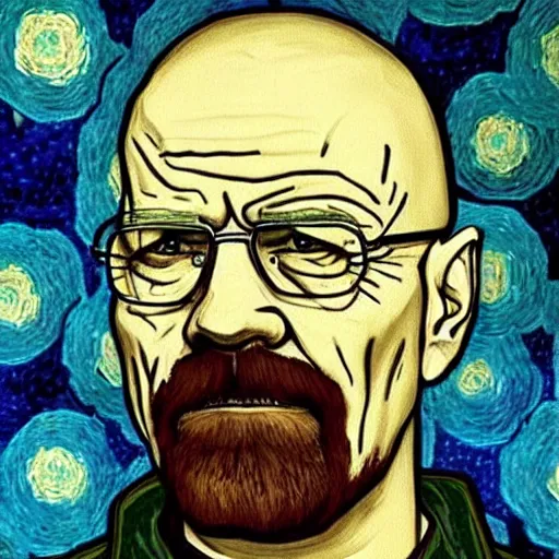 Image similar to a scene from breaking bad featuring walter white painted by van gogh