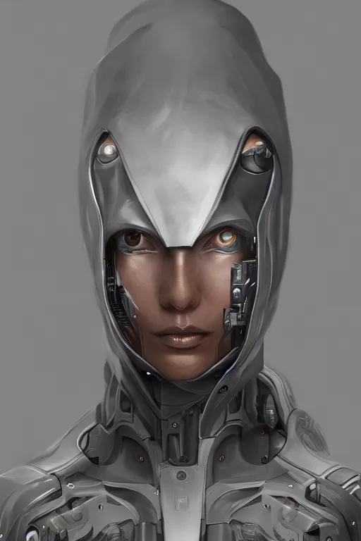 Image similar to a portrait of a faceless cyborg with a hood and mechanical part by Mars Chris, highly detailed, trending on artstation