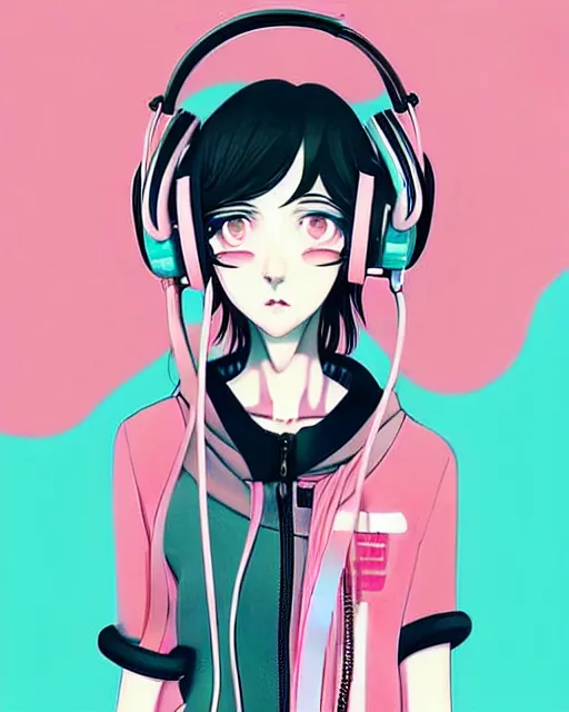 Image similar to cute borzoi anthro girl wearing headphones, city background, very anime!!! anime!! intricate details, aesthetically pleasing pastel colors, poster background, art by conrad roset and ilya kuvshinov