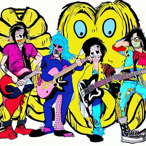 Image similar to punk rock bananas, 8 0 s, cartoon, trending on art station