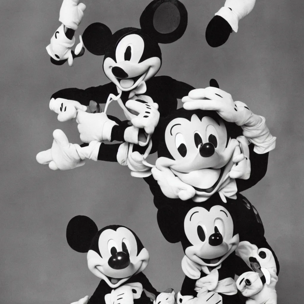 Image similar to a photograph of mickey mouse with an extra ear mutated on his back