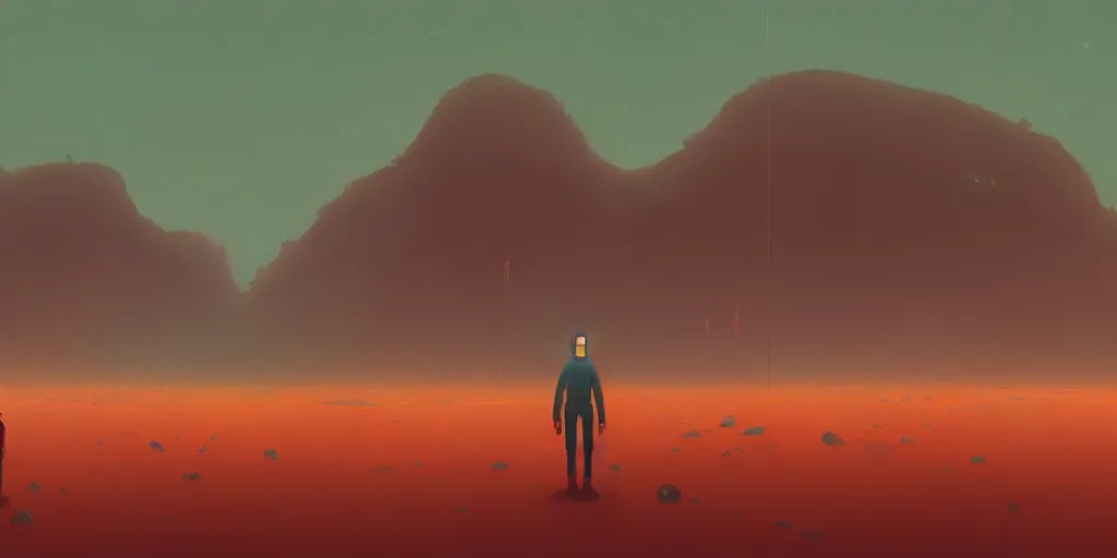 Prompt: a digital painting of water on mars, misty, by simon stalenhag, sci - fi, land