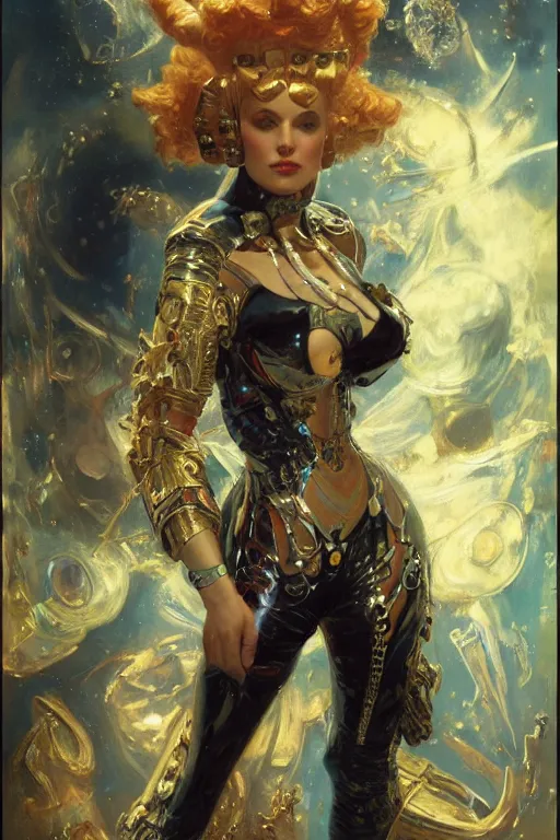 Image similar to full body portrait of a sci - fi business queen akimbo, highly detailed painting by gaston bussiere, craig mullins, j. c. leyendecker, 8 k, mid shot