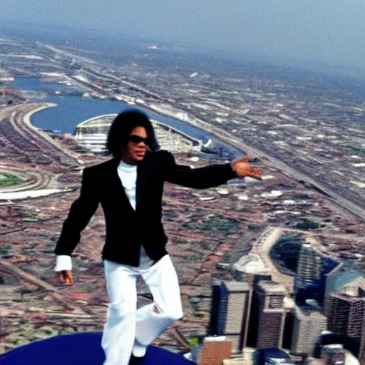 Image similar to “Michael Jackson Moonwalking on top of the St.Louis Arch”