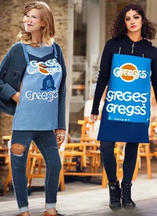 Image similar to greggs themed clothing, fashion