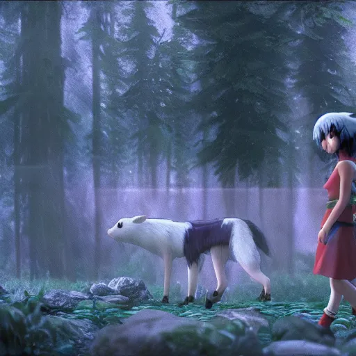 Prompt: princess mononoke rendered in redshift, ILM