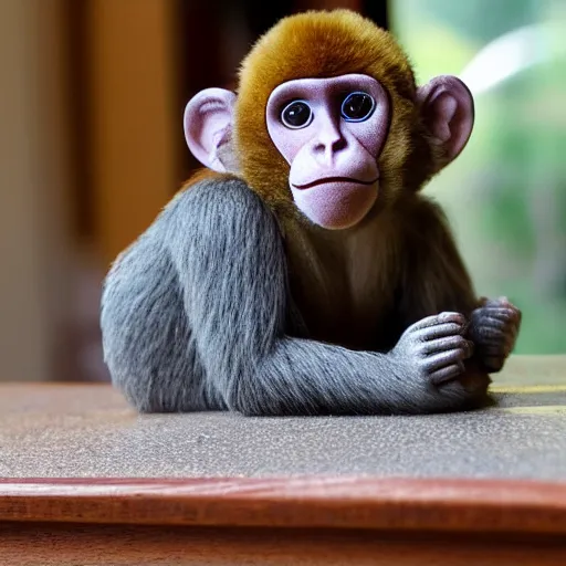 Image similar to symmetry!! a very beautiful stuffed monkey on a table. shallow focus. f 1. 2