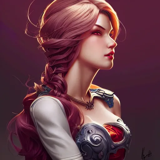 Prompt: head and shoulders portrait of Katarina from League of Legends illustration, medium shot, intricate, elegant, highly detailed, digital art, ffffound, art by JC Leyendecker and sachin teng