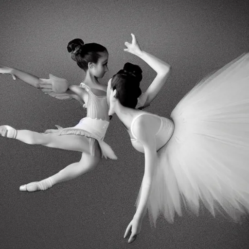 Image similar to an angel ballerina facing off against a demon ballerina