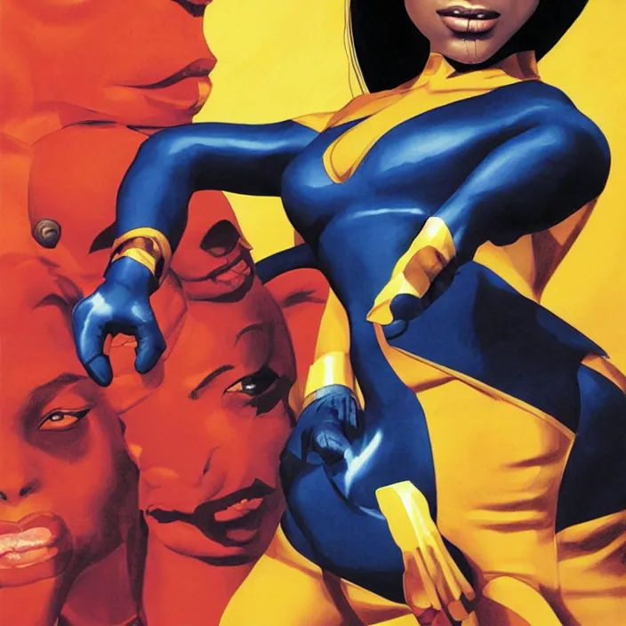 Image similar to sade adu as cyclops from x-men, painting by alex ross,