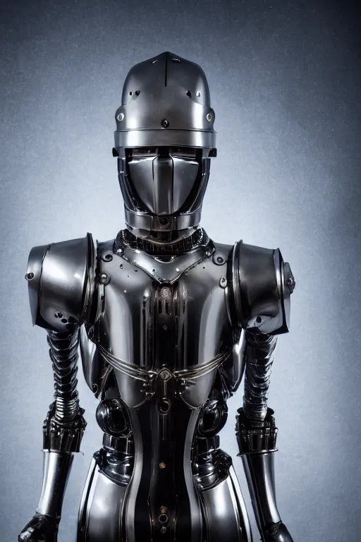 Image similar to medieval cybernetic robo - knight, symmetrical, cinematic, elegant, demonic atmosphere, professional studio light, real dlsr photography, sharp focus, made by hans giger, 4 k, ultra hd, sense of awe