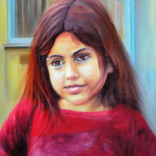 Prompt: a girl with dark red hair and brown eyes in Istanbul oil painting