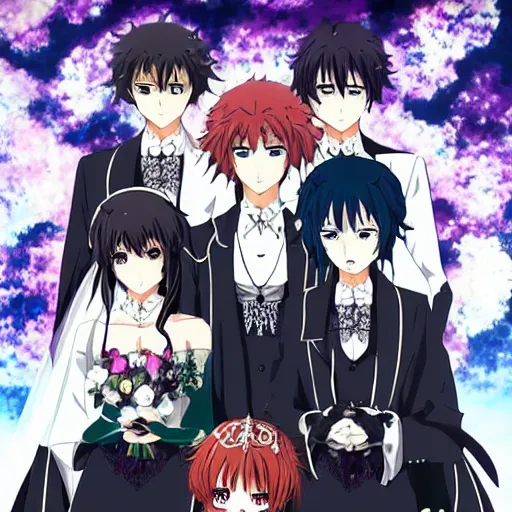 Image similar to a gothic wedding under a full blue moon, key anime visual, official modern animation