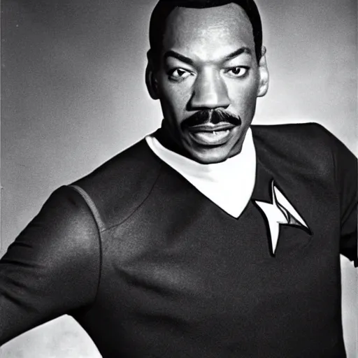 Image similar to a promotional still of Eddie Murphy in Star Trek 1966.