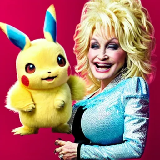 Prompt: Dolly Parton with a plate of Detective Pikachu