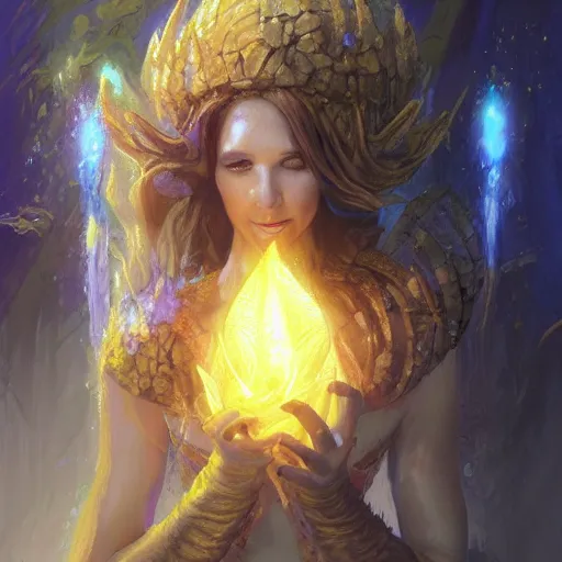 Image similar to lisa kudrow, mushroom kingdom, fantasy character portrait, concept art, sorceress, magical aura, bright, interesting angle, intricate details, highly detailed by greg rutkowski, gaston bussiere, simon bisley