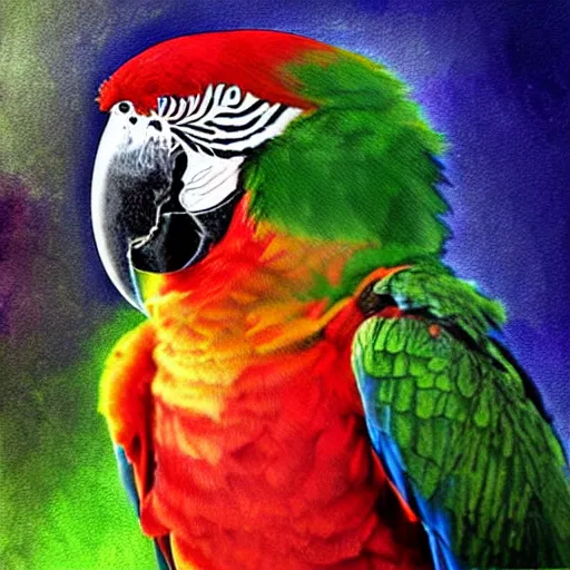 Image similar to digital painting, digital art, bill sienkiewicz, parrot