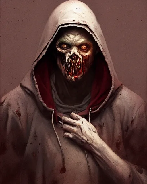 Prompt: hyper realistic photo portrait zombie with hoodie cinematic, greg rutkowski, james gurney, mignola, craig mullins, brom