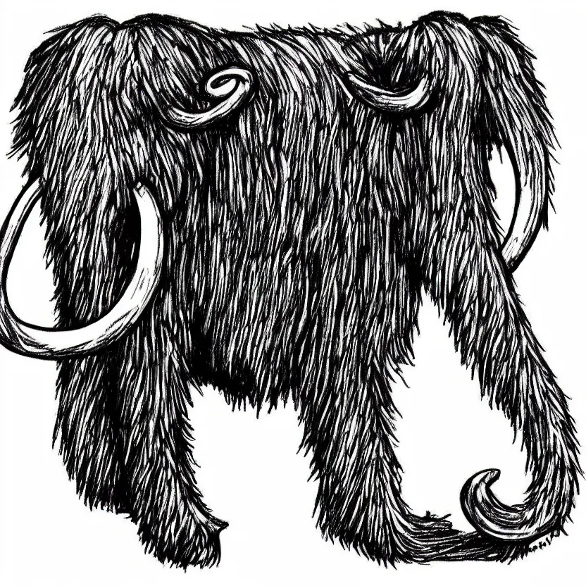 Image similar to stylized wooly mammoth sports logo sketch, pen drawing, black and white