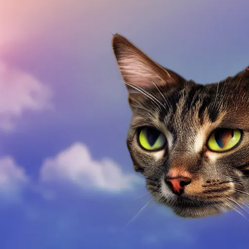 Prompt: cat with wings flying through the sky, 4k realistic photo