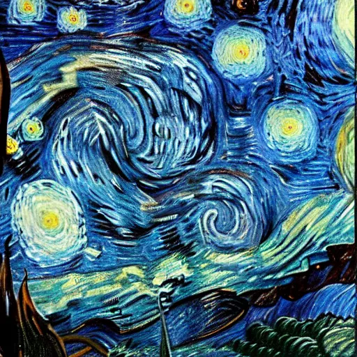 Image similar to interstellar, a black hole in space by vincent van gogh
