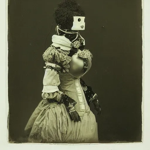 Prompt: portraits of an anthropomorphic steampunk robot maidsa by Louis Daguerre