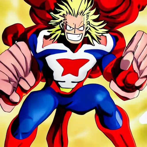 Image similar to all might from my hero academy live action, photo shoot