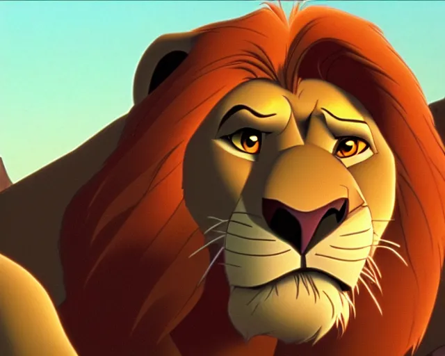 Prompt: scar from the lion king, still, animated movie, disney 1 9 9 0, film