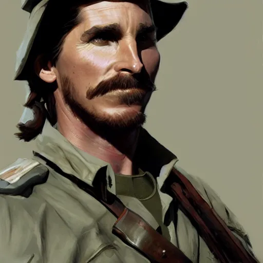 Prompt: Christian Bale as a soldier, closeup character art by Donato Giancola, Craig Mullins, digital art, trending on artstation