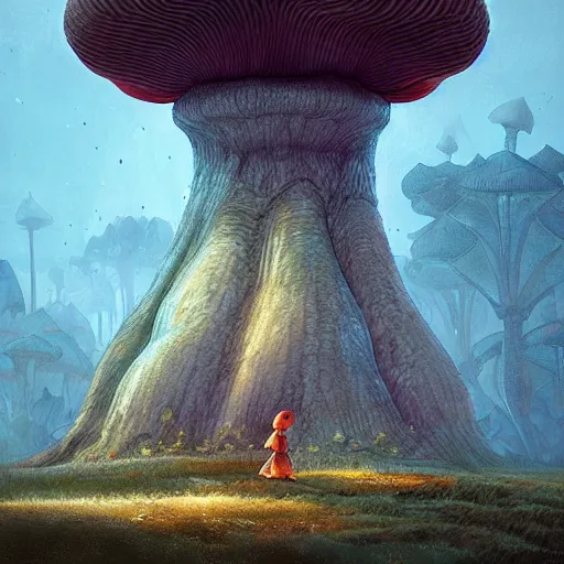 Prompt: Mushroom planet, structure,cute,Symmetrical face,highly detailed,elegant,Marc Simonetti and Caspar David Friedrich, Trending on artstation