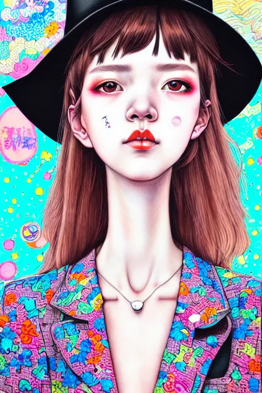 Image similar to girl wearing cowboy hat, style of yoshii chie and hikari shimoda and martine johanna, highly detailed